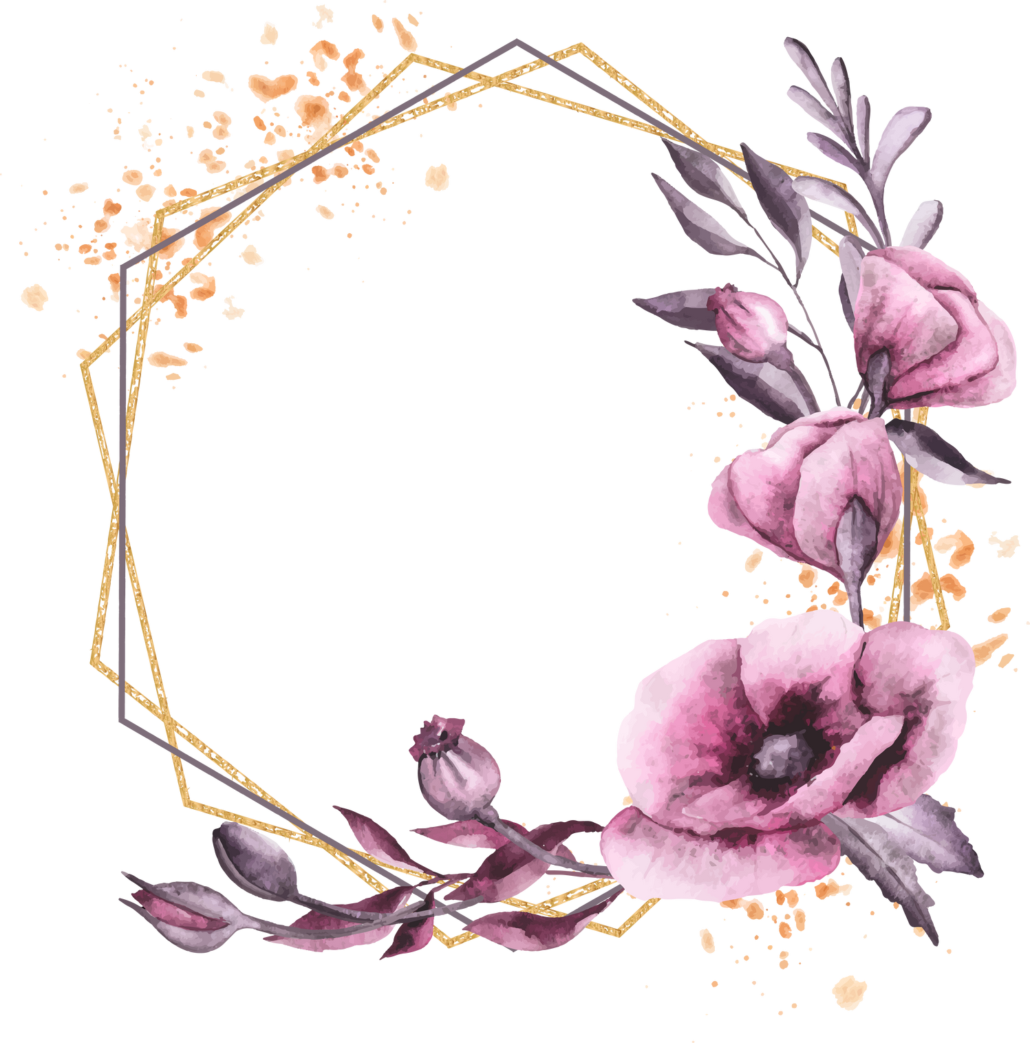 Polygonal Frame with Flowers Illustration